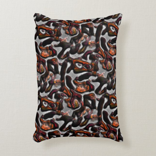 Rood tot koraal gekleurde, zachte, met grijs gekle accent kussen (Voorkant(Verticaal))