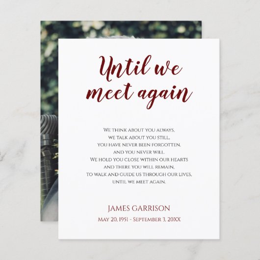 Rood tot we elkaar weer herdenkingsgedicht met fot (Voorkant / Achterkant)