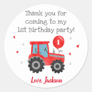 Rood tractor Birthday Party Favor Sticker Labels