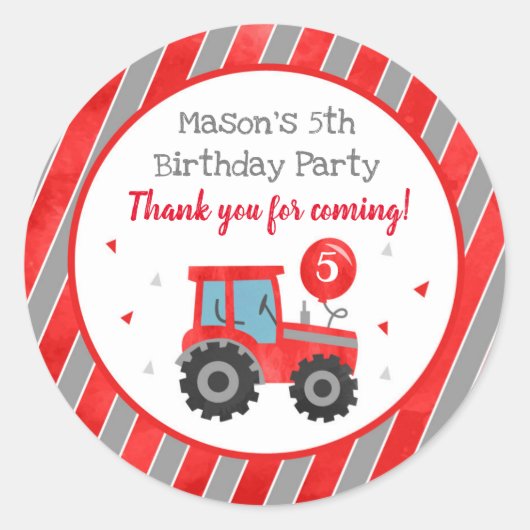 Rood tractor Birthday Party Favor Sticker Labels (Voorkant)
