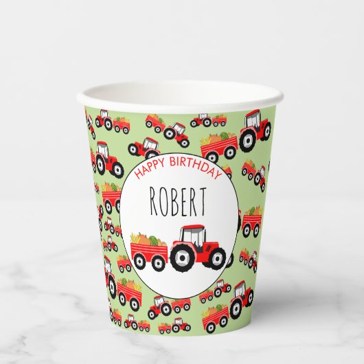 Rood tractor Truck Boerderij Producent Birthday Papieren Bekers (Voorkant)
