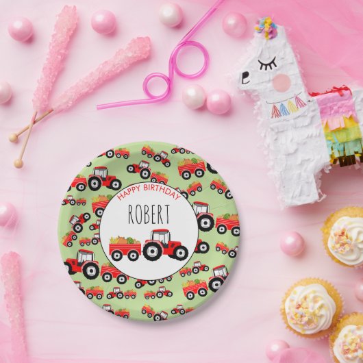 Rood tractor Truck Boerderij Producent Birthday Papieren Bordje (Feest)
