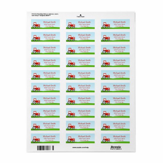Rood tractoradres label (Full Sheet)