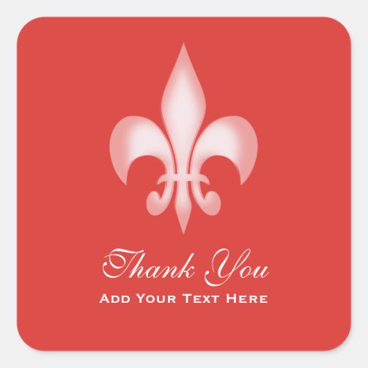 Rood Transparant Fleur de Lis Bedankt Vierkante Sticker (Voorkant)