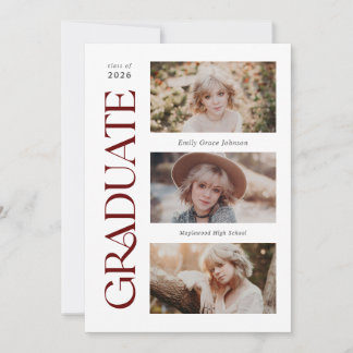 Rood Trendy Serif Meerdere Foto Afstuderen Aankondiging