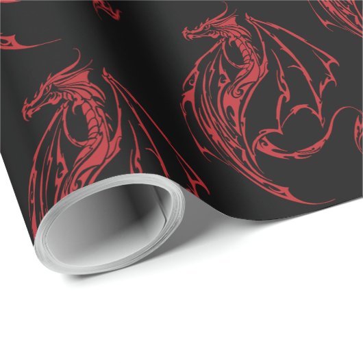 Rood Tribal Dragon Zwart Cadeaupapier (Rol Hoek)
