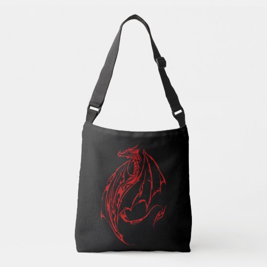 Rood Tribal Dragon Zwart Crossbody Tas (Voorkant)