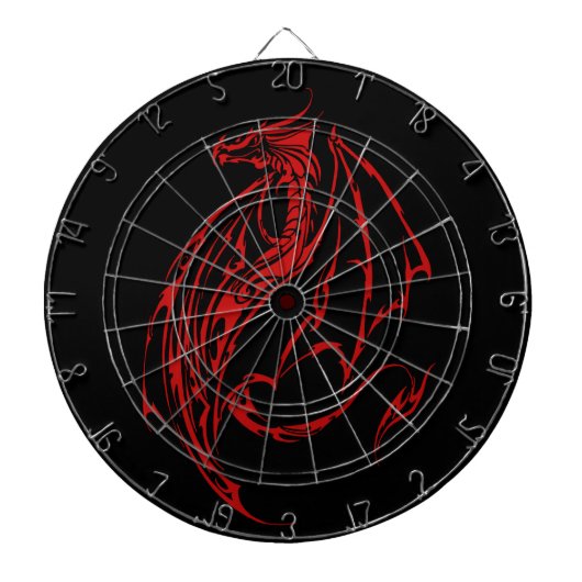 Rood Tribal Dragon Zwart Dartbord (Voorkant)