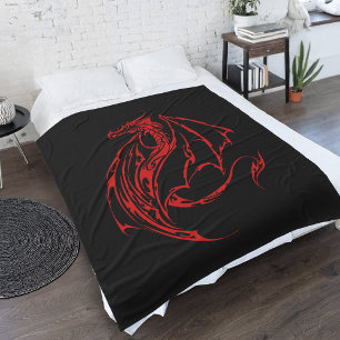 Rood Tribal Dragon Zwart Fleece Deken