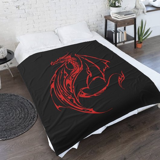Rood Tribal Dragon Zwart Fleece Deken