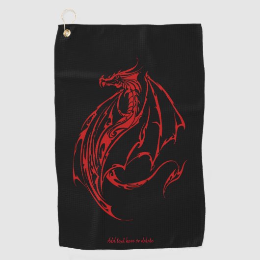Rood Tribal Dragon Zwart Golfhanddoek (Voorkant)