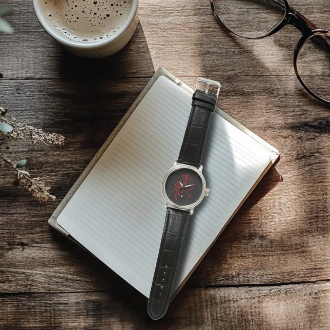 Rood Tribal Dragon Zwart Horloge (Creator heeft geüpload)