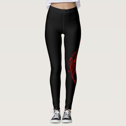 Rood Tribal Dragon Zwart Leggings (Voorkant)