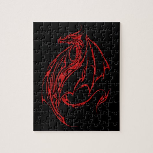 Rood Tribal Dragon Zwart Legpuzzel (Verticaal)