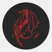 Rood Tribal Dragon Zwart Ronde Sticker (Voorkant)