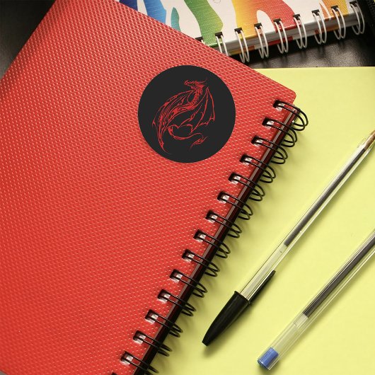 Rood Tribal Dragon Zwart Ronde Sticker