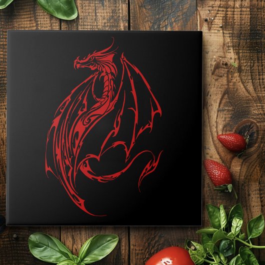Rood Tribal Dragon Zwart Tegeltje