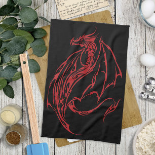 Rood Tribal Dragon Zwart Theedoek