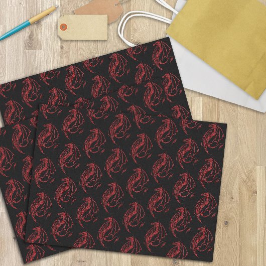 Rood Tribal Dragon Zwart Tissuepapier
