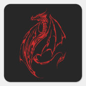 Rood Tribal Dragon Zwart Vierkante Sticker (Voorkant)