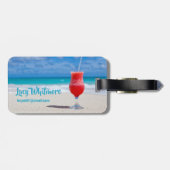 Rood tropisch cocktail met platte bilissen oceaanv bagagelabel (Achterkant horizontaal)