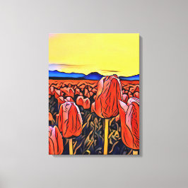 Rood Tulp veldeverf Verrekte canvas afdrukken