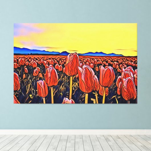 Rood Tulp veldeverf Verrekte canvas afdrukken (Insitu (Houten vloer))