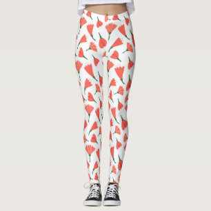Rood tulpenboeket verspreid over romig wit leggings