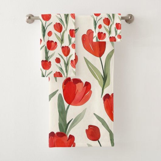 Rood tulpenpatroon bad handdoek (Insitu)