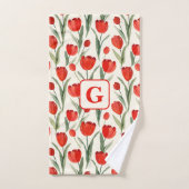 Rood tulpenpatroon gepersonaliseerd monogram bad handdoek (Handdoek)