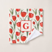 Rood tulpenpatroon gepersonaliseerd monogram bad handdoek (Wasdoekje)
