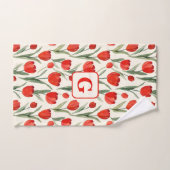 Rood tulpenpatroon gepersonaliseerd monogram bad handdoek (Handdoek)