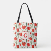 Rood tulpenpatroon gepersonaliseerd monogram tote bag (Achterkant)