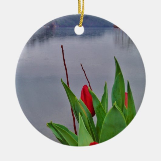 Rood Tulps Blue Lake Arrowiad water Keramisch Ornament (Voorkant)
