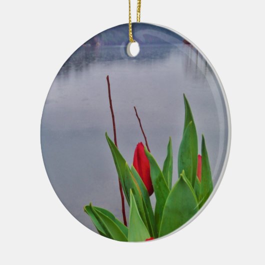 Rood Tulps Blue Lake Arrowiad water Keramisch Ornament (Links)