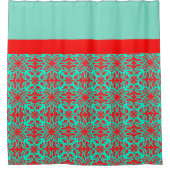Rood & turquoise bloemmotief douchegordijn (Voorkant)