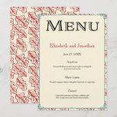 Rood & Turquoise Land Bruiloft Receptie Menu Kaart (Voorkant / Achterkant)