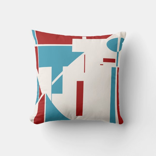 Rood Turquoise White MCM-geïnspireerd geometrisch  Kussen (Voorkant)
