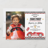  rood twee snelle race auto 2e verjaardag foto kaart (Voorkant)