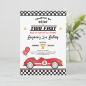 rood twee snelle race auto jongen 2e verjaardag kaart (Staand voorkant)