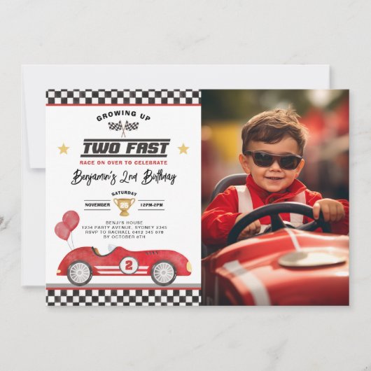  rood twee snelle race auto verjaardag foto kaart (Voorkant)