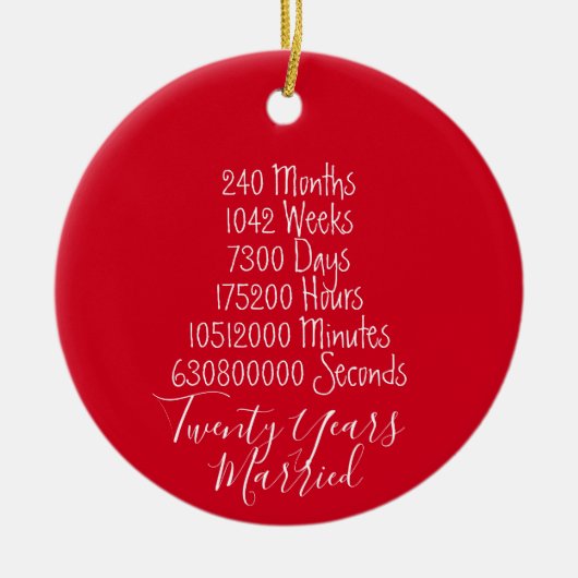 Rood twintigste Jubileum 20ste bruiloft Keramisch Ornament (Voorkant)