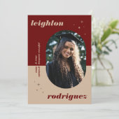 Rood uniek geronde foto-Afstuderen aankondiging (Staand voorkant)