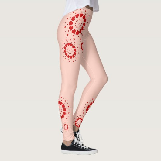 Rood Valentijns hartenontwerp op lichtroze Leggings (Rechts)