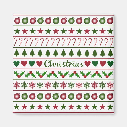 Rood van het Patroon van de Motieven van Kerstmis Magneet (Voorkant)