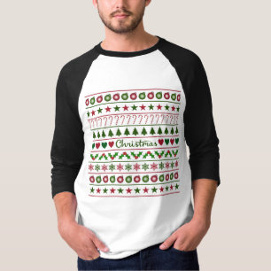 Rood van het Patroon van de Motieven van Kerstmis T-shirt