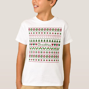 Rood van het Patroon van de Motieven van Kerstmis T-shirt