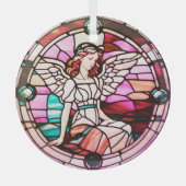 Rood veelkleurig Angel Glas in lood Venster Glas Ornament (Voorkant)