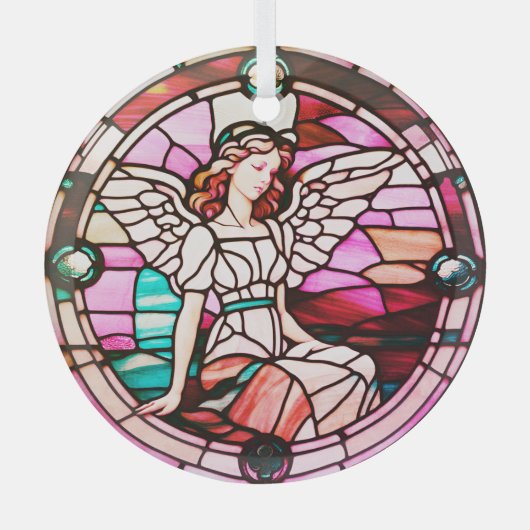 Rood veelkleurig Angel Glas in lood Venster Glas Ornament (Voorkant)
