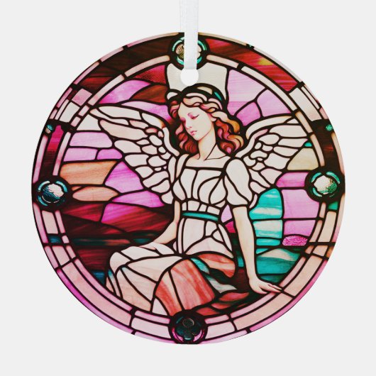 Rood veelkleurig Angel Glas in lood Venster Glas Ornament (Achterkant)